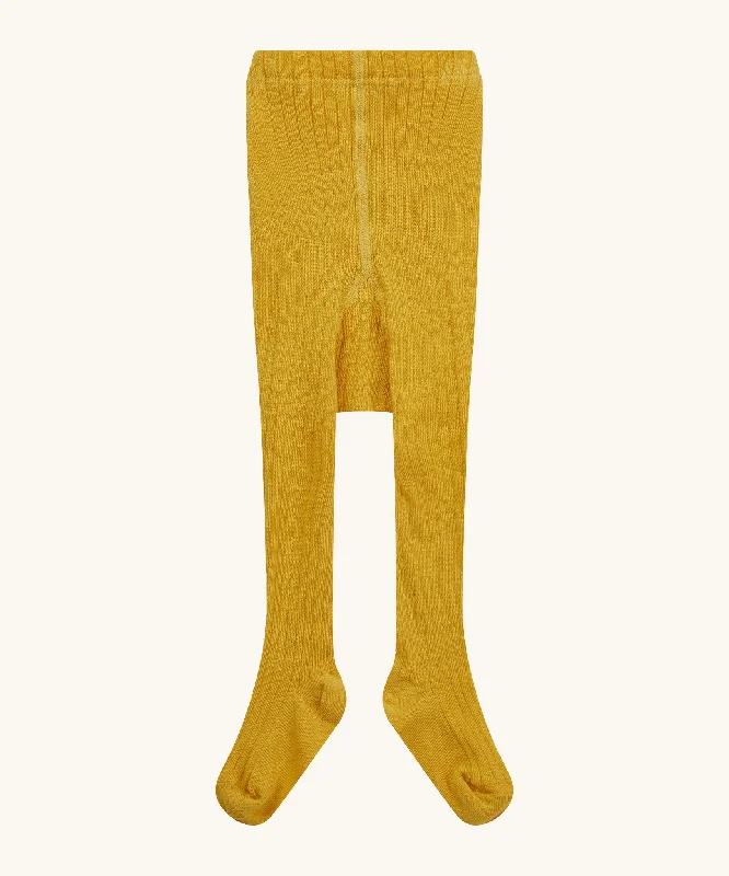 Piccalilly Mustard Ribbed Tights