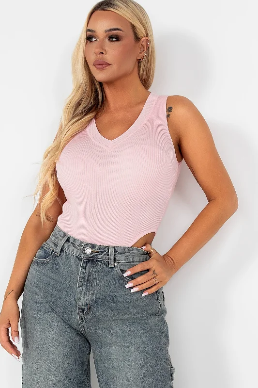 Jaelyn Pink Knit Sleeveless Bodysuit