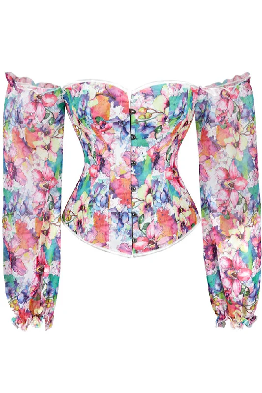 Off-Shoulder Long Sleeves Floral Corset Top