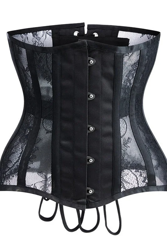 Black Lace Sheer Lace-Up Underbust Corset Top