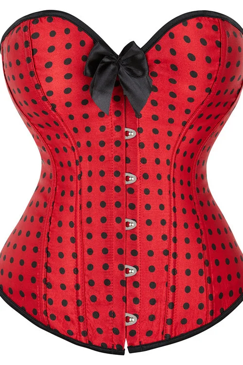 Red Strapless Dots Lace-Up Bustier Corset Top with Bow