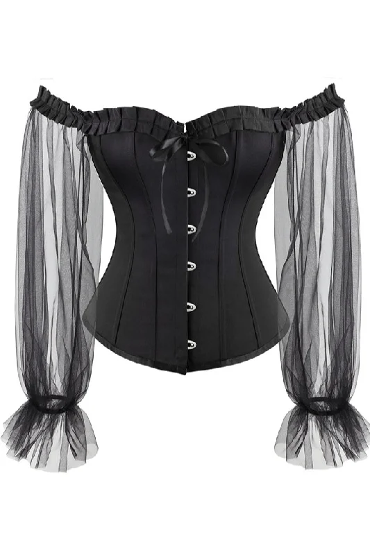 Gothic Black Off-Shoulder Illusion Long Sleeves Corset Top