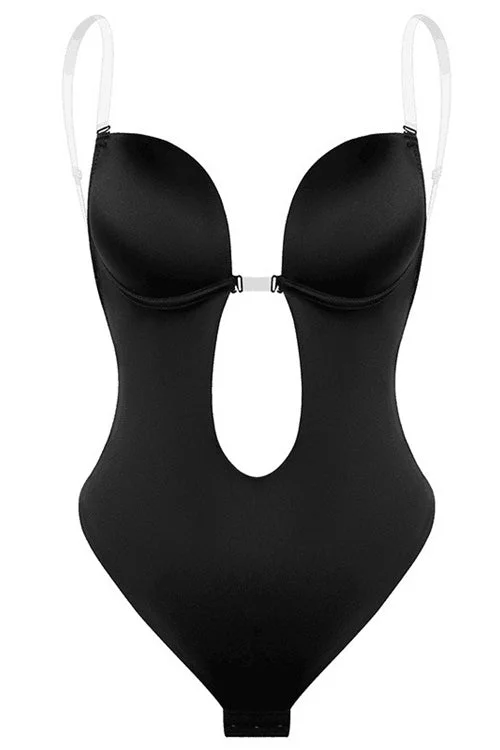 Black Deep V Neck Straps Bodysuit Corset Top