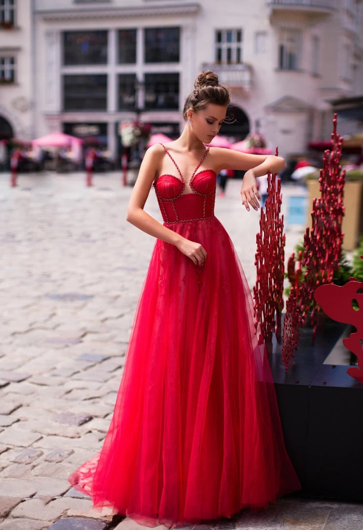 Seductive Corset Evening Gown in Watermelon