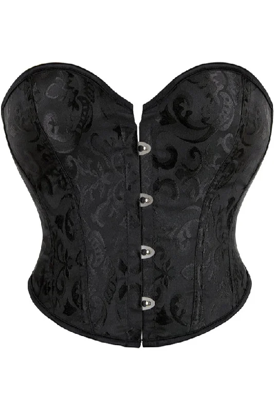 Black Strapless Lace-Up Jacquard Bustier Corset Top