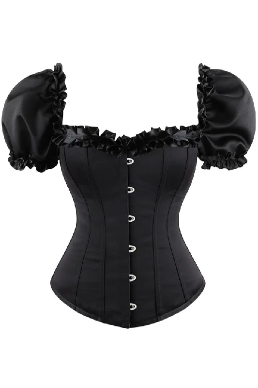 Black Puff Sleeves Lace-Up Corset Top