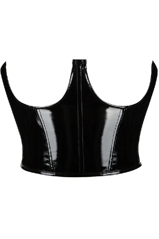 Black Leather Lace-Up Underbust Corset Top