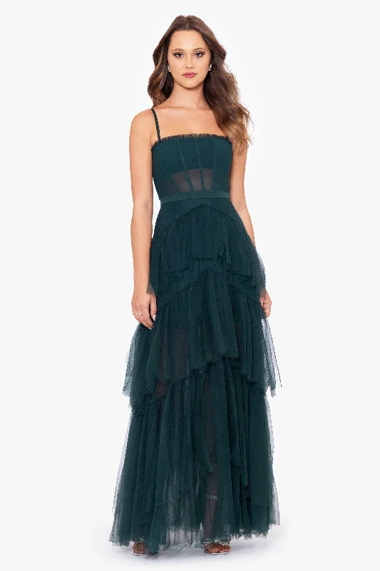 "Jasmine" Long Spaghetti Strap Mesh Corset Gown