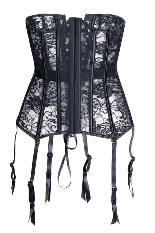 Black Lace Straps Lace-up Bustier Corset Top