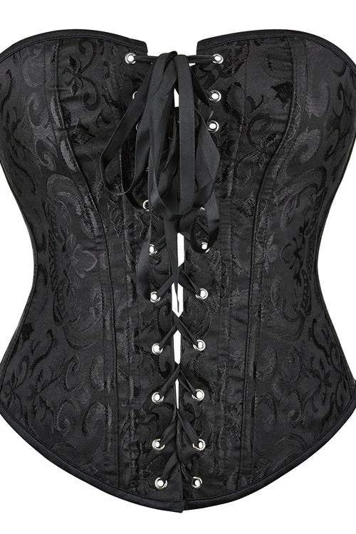 Black Floral Lace-Up Strapless Boned Bustier Corset Top