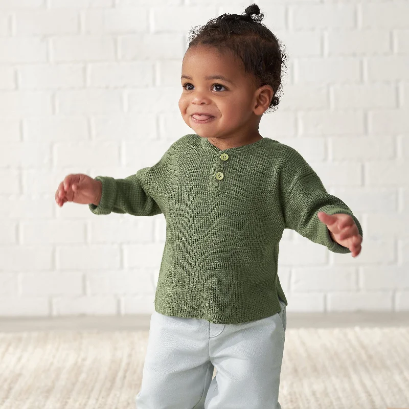 Infant & Toddler Boys Green Henley Sweater