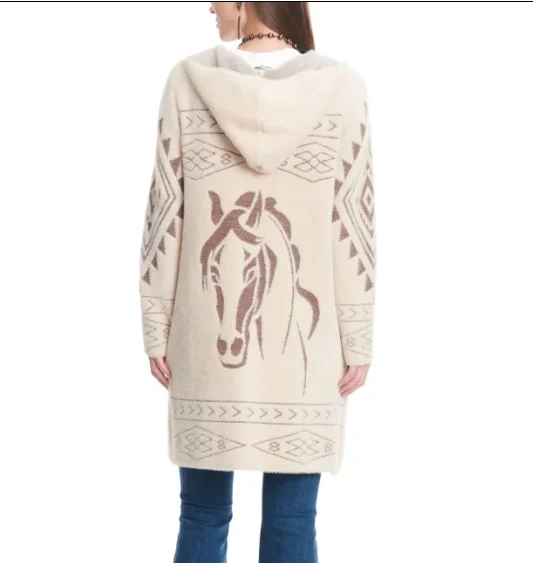 Fanny Cream Aztec &  Horse Head Long Sweater Cardigan