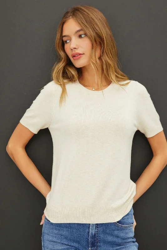 Ultra Soft Short Sleeve Sweater - Oatmeal