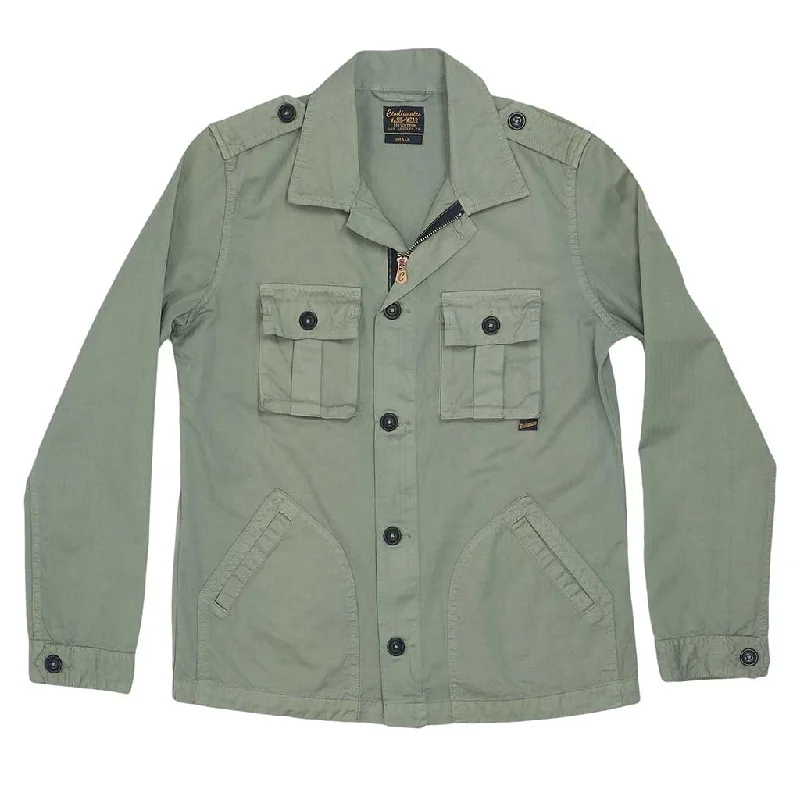 4-Pocket Cotton Herringbone Peace Jacket - Bottle Green