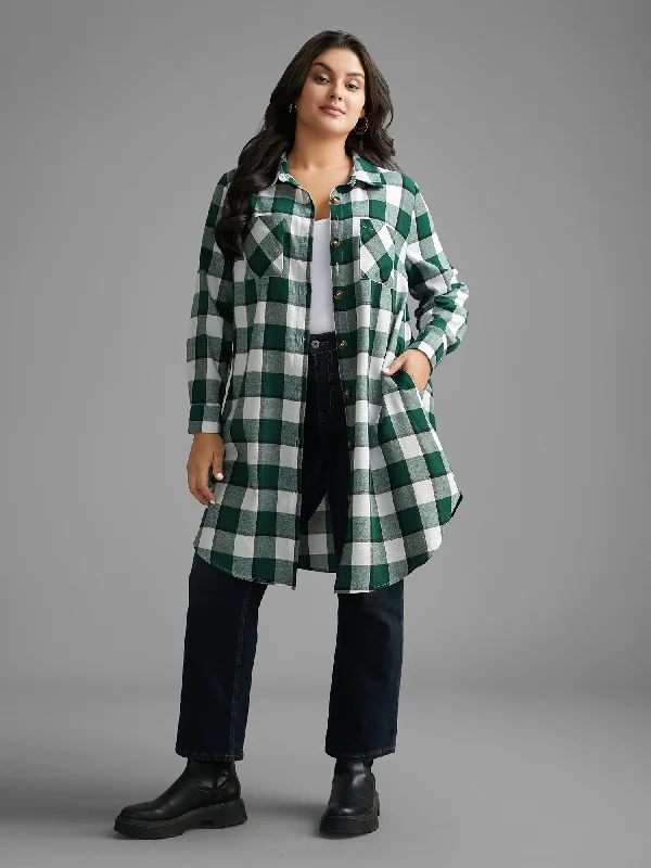 Plaid Patched Pocket Arc Hem Jacket