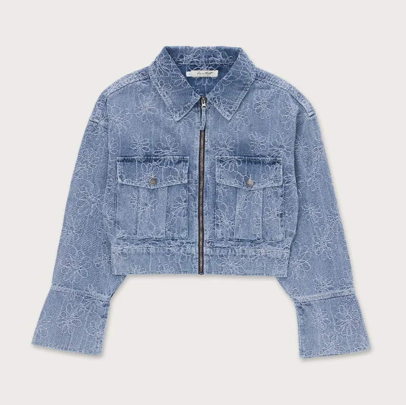 Womens Cropped Denim Jacket - Light Blue