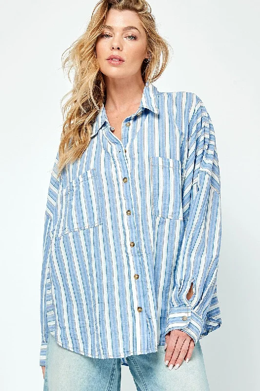 Blue Striped Front Pocket Shirt