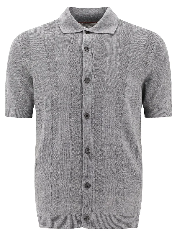 BRUNELLO CUCINELLI Gray Textured Rib Knit Shirt