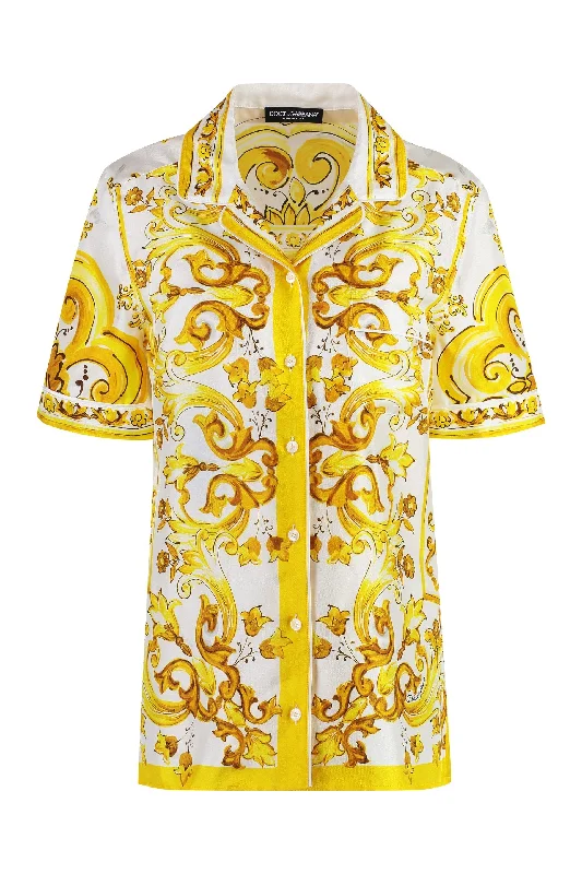 DOLCE & GABBANA Elegant Silk Print Shirt with Side Slits