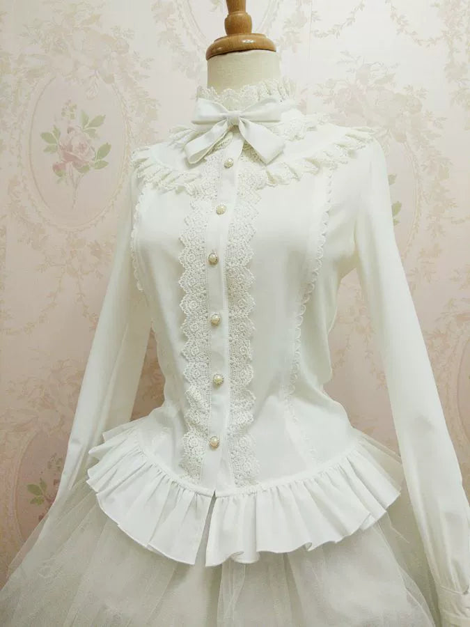 (BFM)Yilia Lolita~Elegant Lolita Shirt Stand Collar Puff Long Sleeve Blouse