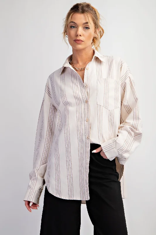 Taupe Stripe Button Down Shirt