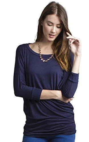 Women's 3/4 Dolman Sleeve Top Batwing Boatneck Blouse T Shirt