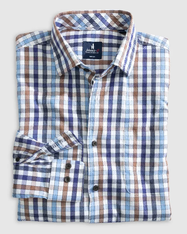 Johnnie-O Tucked Cotton Blend Button Up Shirt - Dartmouth