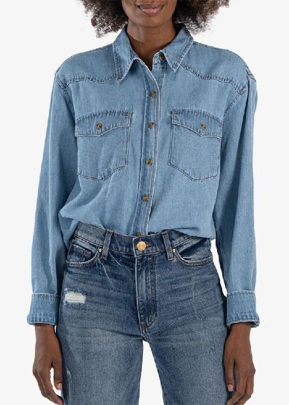 KUT Mika Button Down L/S Shirt - Medium Wash