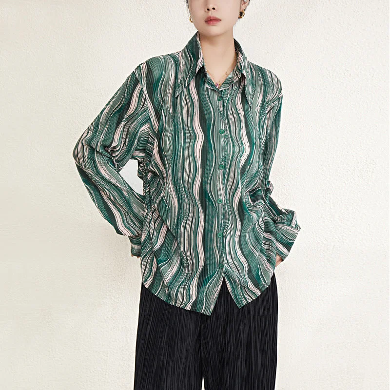 Women Drawstring Color Block Textured Loose Shirt