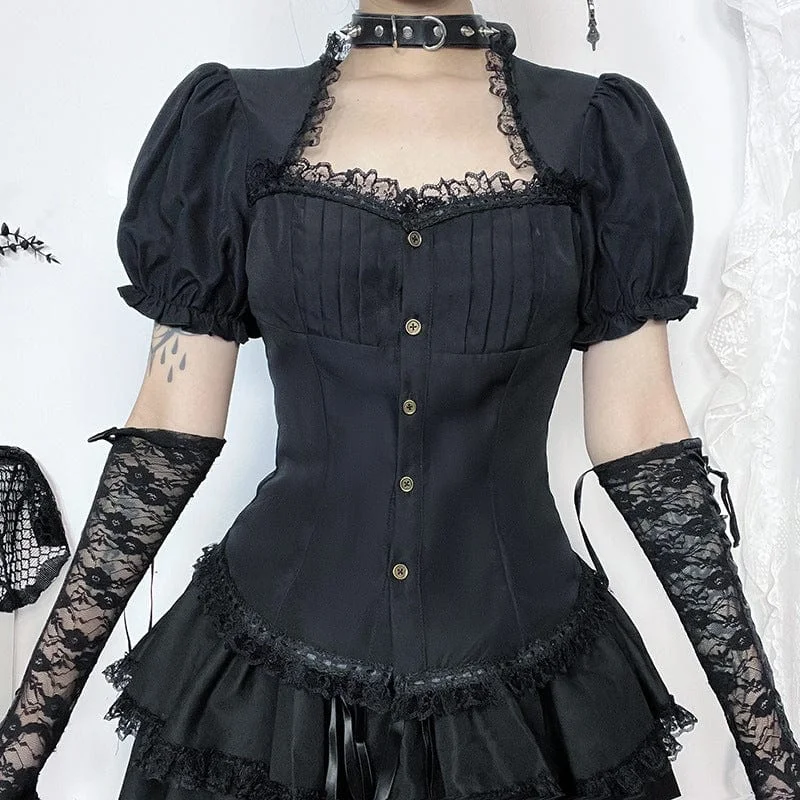 Women's Gothic Puff Sleeved Lace Hem Shirt