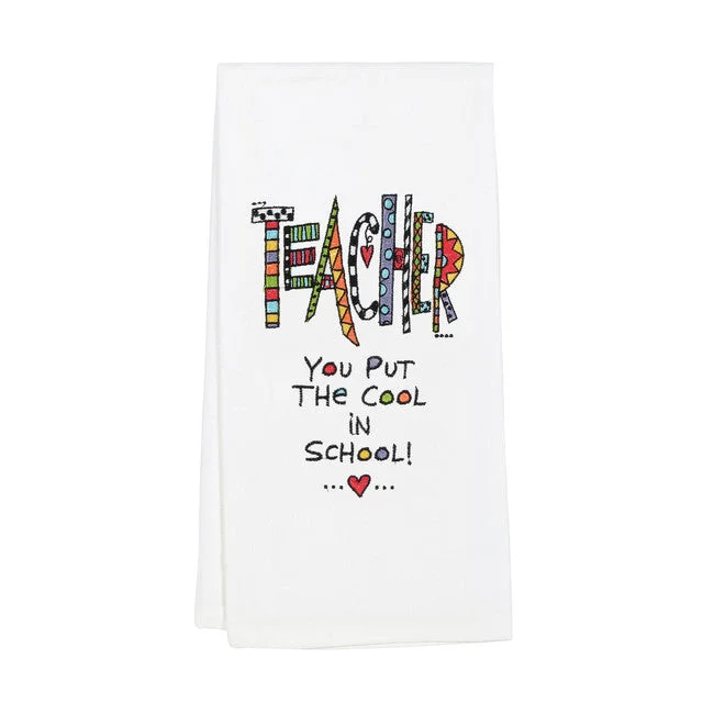 Embroidered Teacher Tea Towel by Our Name is Mud