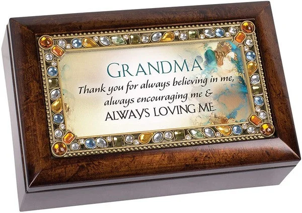 Grandma Thank You for Believing in Me Amber Jewelry Petite Music Box Plays Wind Beneath My Wings