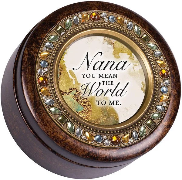 Nana Amber Earth Tone Jeweled Round Music Box Plays Wind Beneath My Wings