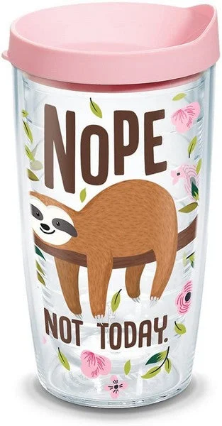 Sloth Nope Not Today Pink Lid 16 oz Tervis Tumbler