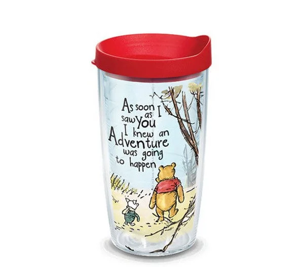 Winnie the Pooh and Piglet Adventure Going to Happen Red Lid 16 oz Tervis Tumbler