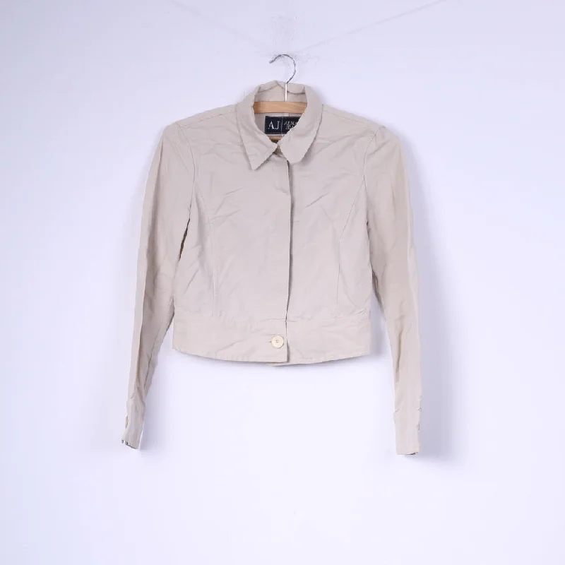 Armani Jeans Women 8 36 S Cropped Blazer Beige Viscose Italy Single Breasted Jacket