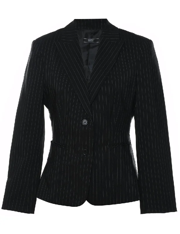 Black Striped Classic Blazer - S