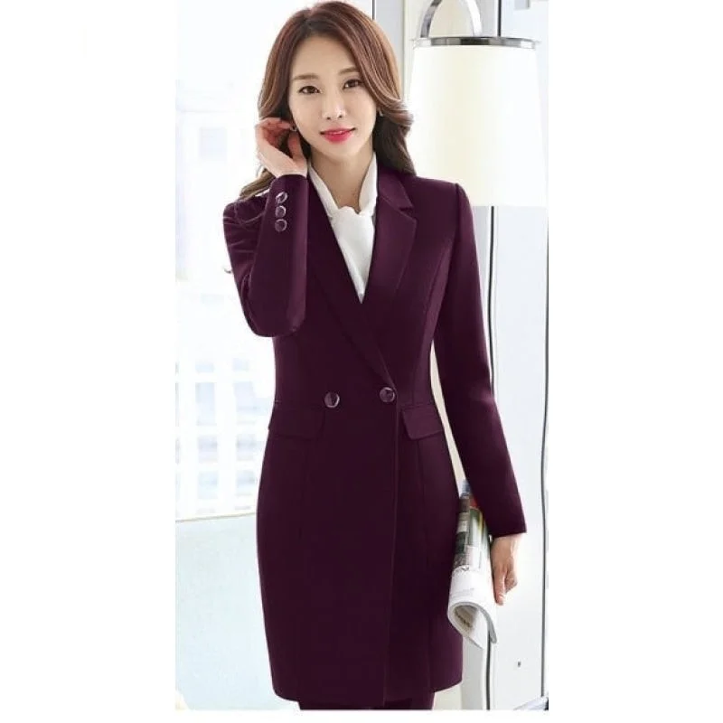 Burgundy Color Office Lady Style Formal Business Suit Blazer for Women