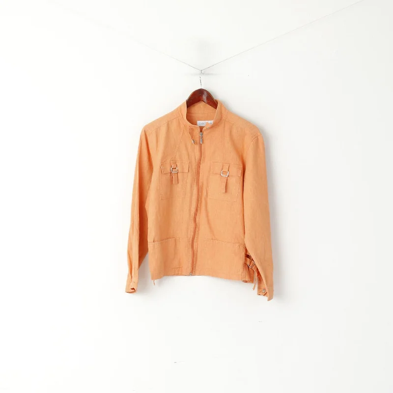 Gina Laura Women M Jacket Orange Linen Blazer Full Zipper Summer Top