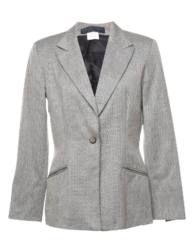 Grey Herringbone Tweed Blazer - M