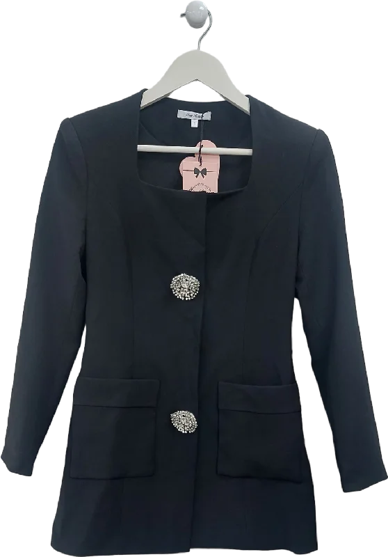 Miss Rosier Black Diamanté Embellushed Single Breasted Blazer Dress UK S