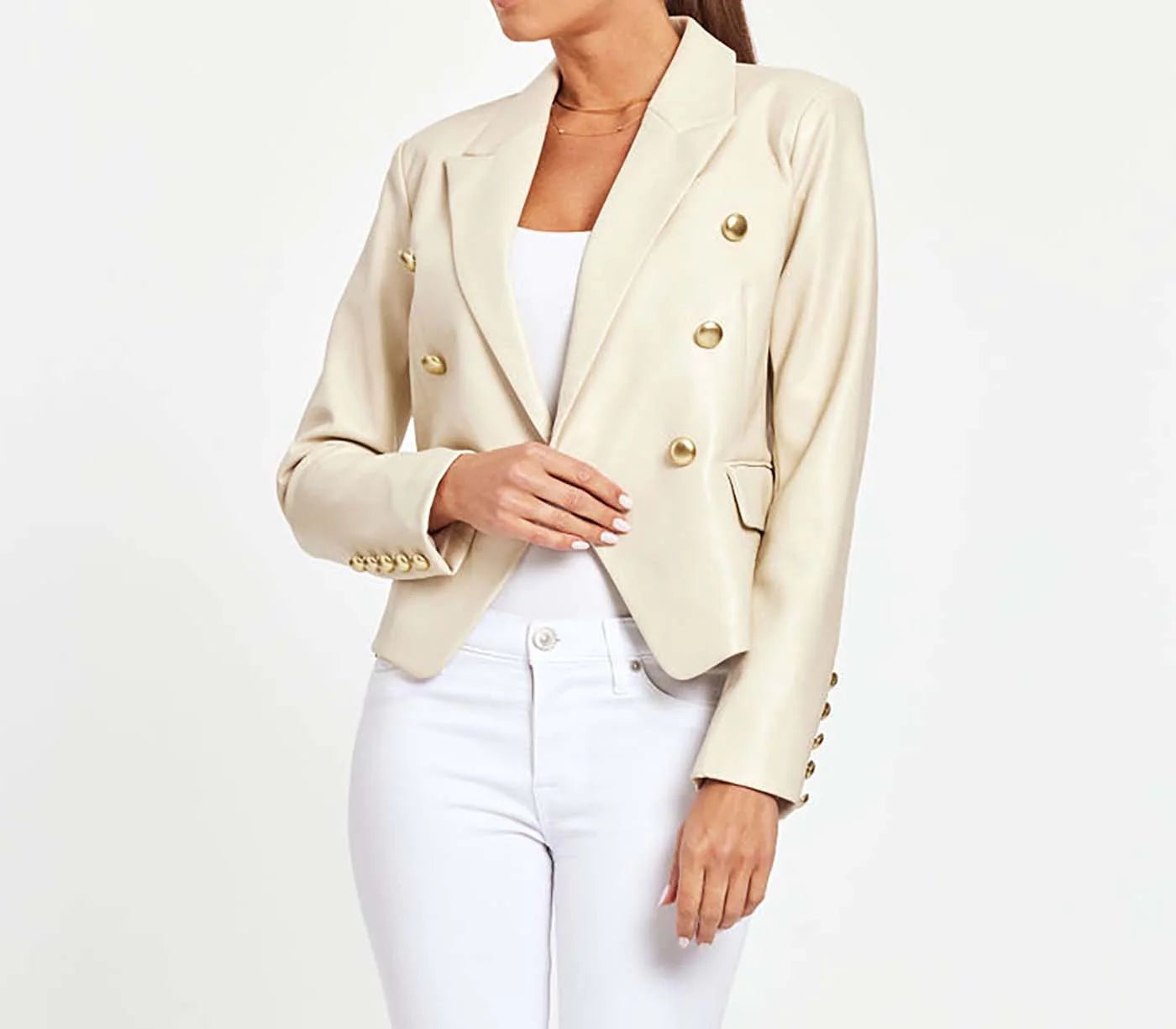 Double Breasted Vegan Leather Blazer