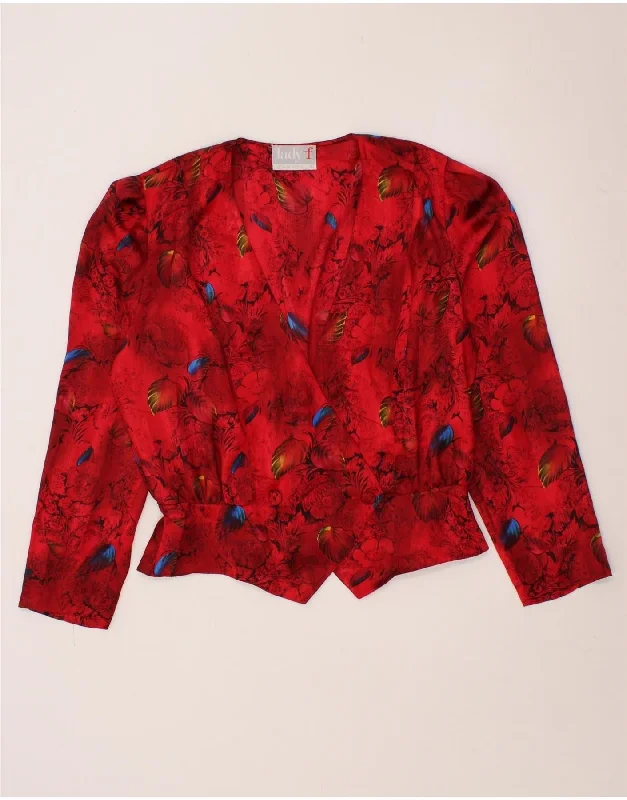 VINTAGE Womens Blazer Jacket IT 42 Medium Red Floral