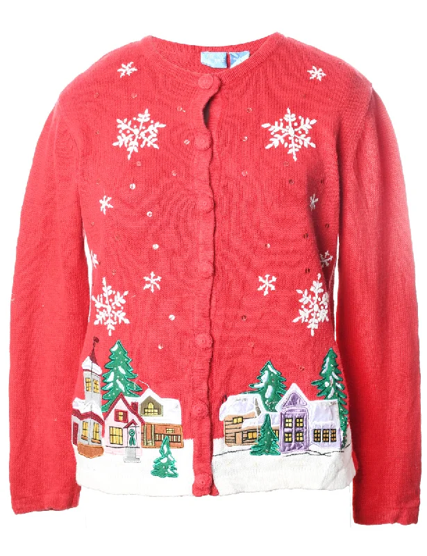 Winter Scene Design Christmas Cardigan - S