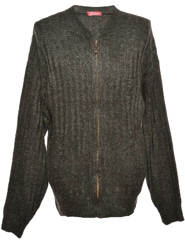 Zip Front Black Cardigan - M