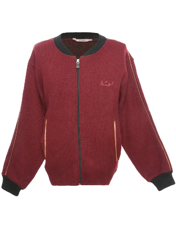 Zip Front Maroon Cardigan - M