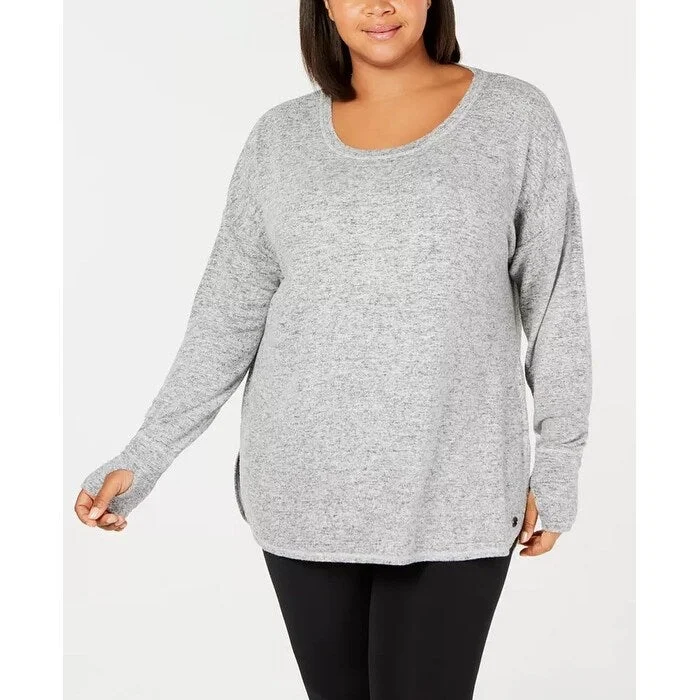 Ideology Women's Plus Size Long-Sleeve T-Shirt Silver Size 2X