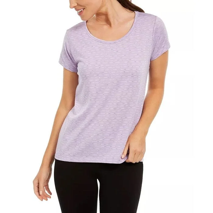 Ideology Women's Striped Lattice Back T-Shirt Purple Size X-Small