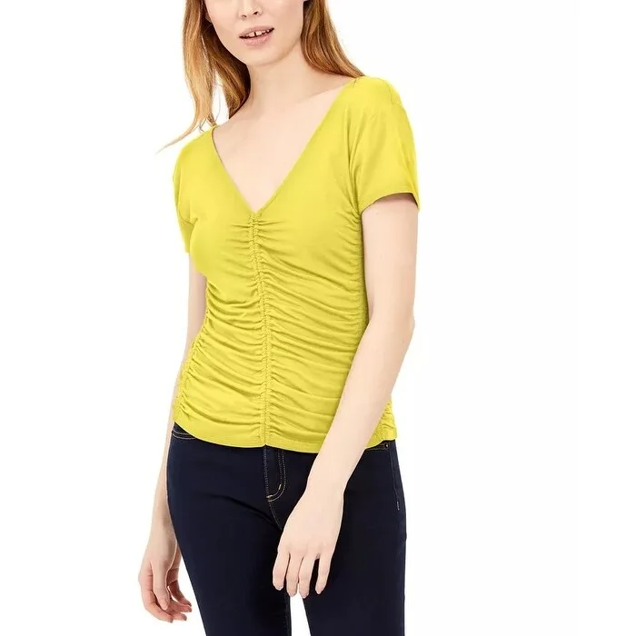 INC International Concepts Women's Ruched T-Shirt Dark Yellow Size X-Small