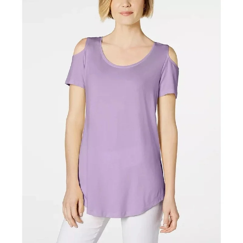 JM Collection Women's Cold Shoulder Swing T-Shirt Purple Size Small